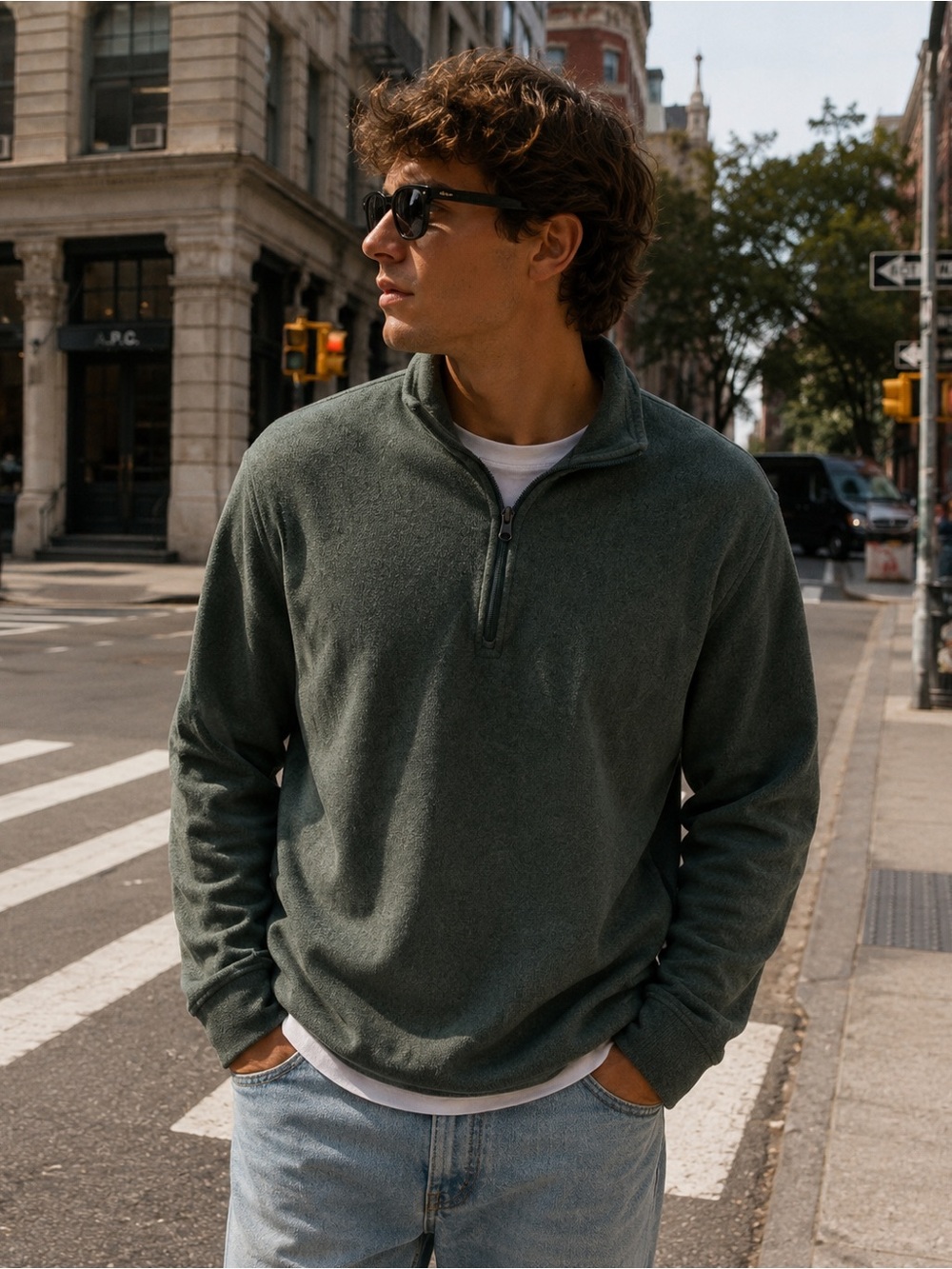 Old Navy Men's Quarter-Zip Sweater - Olive Green